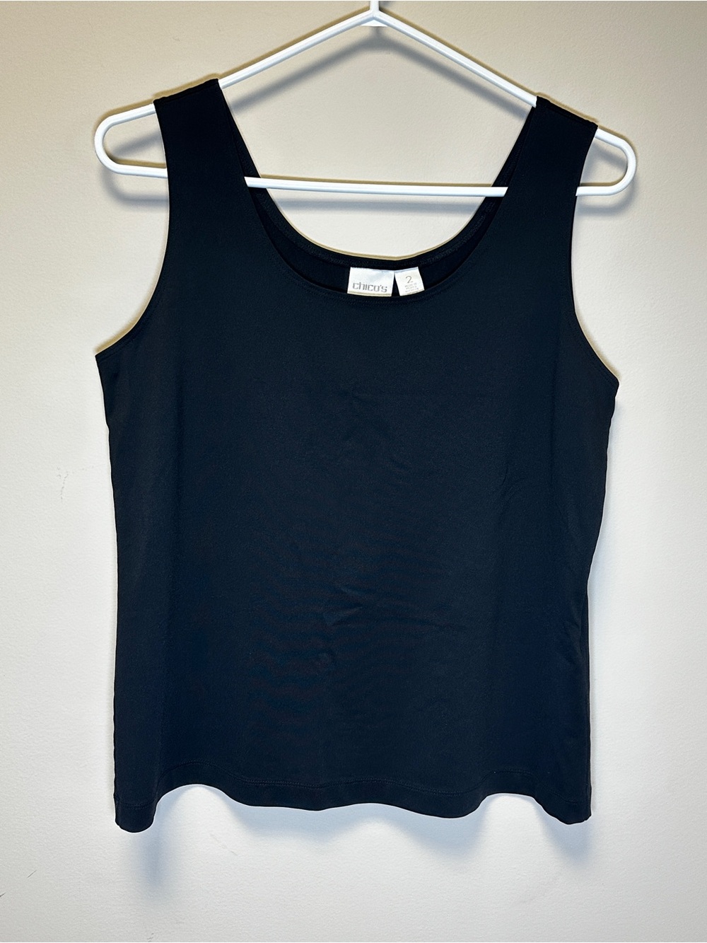 Chico’s Black Sleeveless Layering Tank Top – Size 2 – Stretch Nylon/Spandex